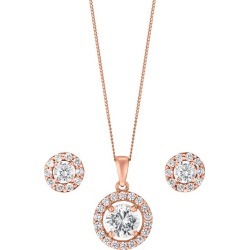 9ct Rose Gold & Cubic Zirconia Halo Earring & Pendant Set