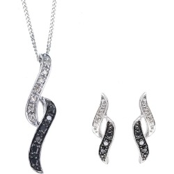 9ct white gold white & treated black diamond jewellery set