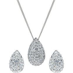 Sterling Silver Glitter Crystal Pear Pendant & Stud Earrings