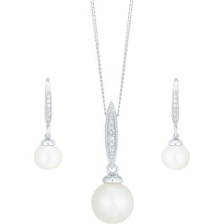 9ct White Gold Cultured Freshwater Pearl Diamond Set