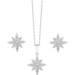 Silver 1/5ct Diamond Star Stud Earring & Pendant Set