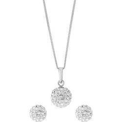 Evoke Silver & Rhodium Crystal Ball Earring & Pendant Set