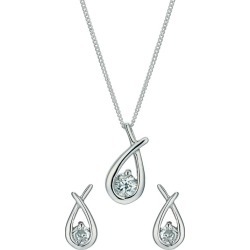 Silver Rhodium-Plated Cubic Zirconia Earrings & Pendant set.