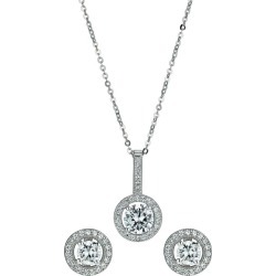 Silver Rhodium-Plated Cubic Zirconia Earrings & Pendant Set