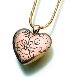 Bronze Floral Heart Cremation Pendant, Jewelry Brown