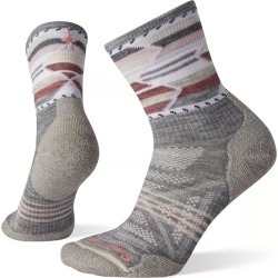 Women's Smartwool PhD Outdoor Light Pattern Hiking Mid Crew Socks - Color: Light Grey Size: M