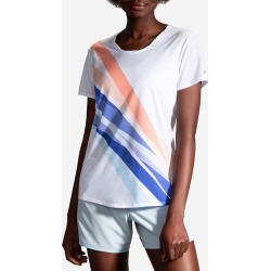 Women's Brooks Distance Short Sleeve - Color: White/Stripe Size: S
