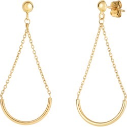 14K Yellow Gold Half Circle Bar Hanging On Chain Drop Earrings