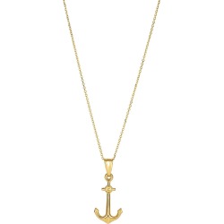 14k Yellow Gold Anchor Pendant Chain Necklace, 18"