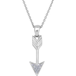 Sterling Silver Drop Arrow With CZ Sliding Pendant Necklace, 18"