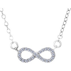 Infinity Sign Link And CZ Necklace In Sterling Silver, 18"