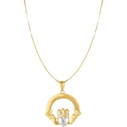 14k Gold Yellow And White Claddagh Pendant Necklace, 18"