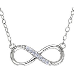 Infinity Sign Link And CZ Necklace In Sterling Silver, 18"