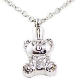 Teddy Bear Cremation Pendant - Stainless Steel, Jewelry Gray