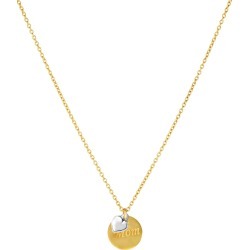 14k Yellow Gold MOM Round Disc Pendant Chain Necklace, 18"