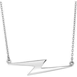 Sterling Silver Thunderbolt Lightning Sideways Pendant Necklace, 18"