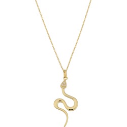 10K Yellow Gold Cubic Zirconia Snake Pendant Necklace, 18"
