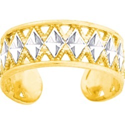 14K White And Yellow Gold Diamond Cut And Millgrain Design Adjustable Toe Ring 6mm