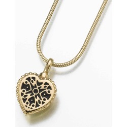 14K Gold Lattice Heart Cremation Pendant, Jewelry Yellow