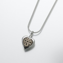 Silver Lattice Heart Cremation Pendant - 14K Gold, Jewelry Yellow