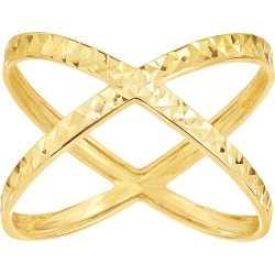 14K Yellow Gold Diamond Cut Cross Over X Design Fashion Ring