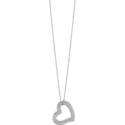 14k White Gold Heart Shaped Tube Pendant Necklace, 18"