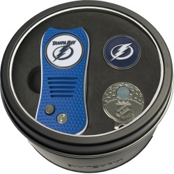Tin Gift Set with Switchfix Divot Tool- Cap Clip and Golf Ball Marker Tampa Bay Lightning