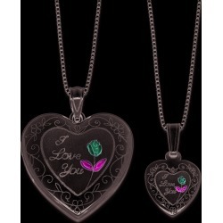 Sterling Silver Rhodium-plated I Love You Heart Locket and Pendant Set with Chain
