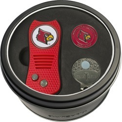 Tin Gift Set with Switchfix Divot Tool- Cap Clip and Golf Ball Marker Louisville Cardinals