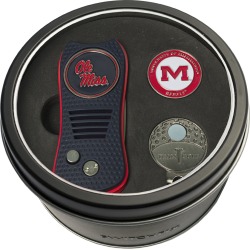 Tin Gift Set with Switchfix Divot Tool- Cap Clip and Golf Ball Marker Ole Miss Rebels