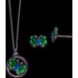 Sterling Silver Polished Enameled Butterfly Earrings and Necklace Set