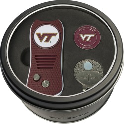 Tin Gift Set with Switchfix Divot Tool- Cap Clip and Golf Ball Marker Virginia Tech Hokies