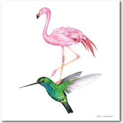 Flamingo and hummingbird Gallery-Wrapped Canvas Wall Art