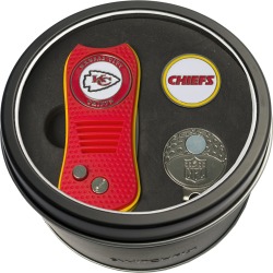 Tin Gift Set with Switchfix Divot Tool- Cap Clip and Golf Ball Marker Kansas City Chiefs