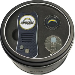Tin Gift Set with Switchfix Divot Tool- Cap Clip and Golf Ball Marker San Diego Chargers