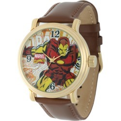 Marvel Vintage Iron Man Gold Tone/Leather Watch