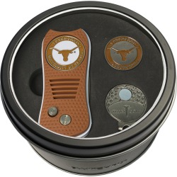 Tin Gift Set with Switchfix Divot Tool- Cap Clip and Golf Ball Marker Texas Longhorns