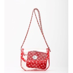 Clear Stadium Shoulder Bag Racing Red & White Chrissy Small by SCORE! The Official Game Day Bag