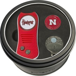 Tin Gift Set with Switchfix Divot Tool- Cap Clip and Golf Ball Marker Nebraska Cornhuskers