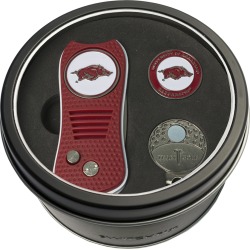 Tin Gift Set with Switchfix Divot Tool- Cap Clip and Golf Ball Marker Arkansas Razorbacks