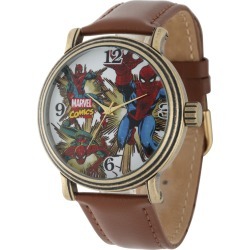 Marvel Vintage Spider-Man Trio Antique Gold Tone/Leather Watch