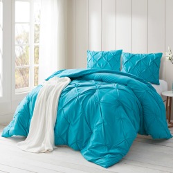 Peacock Blue Pin Tuck Twin XL Dorm Comforter