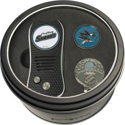 Tin Gift Set with Switchfix Divot Tool- Cap Clip and Golf Ball Marker San Jose Sharks