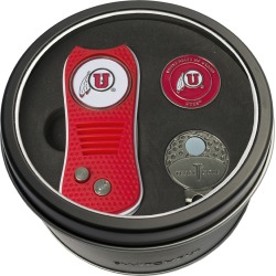 Tin Gift Set with Switchfix Divot Tool- Cap Clip and Golf Ball Marker Utah Utes