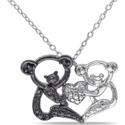 Black Diamond Double Koala Love Necklace in Sterling Silver