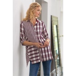 Women's Huntleigh Shirt by Soft Surroundings, in Wine/Ivory size XS (2-4)