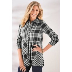 Women's Paramour Plaid Top by Soft Surroundings, in Ivory/Grey Plaid size XS (2-4)