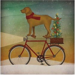 Winston Porter Yellow Lab on Bike Christmas by Ryan Fowler - Graphic Art Print on Canvas & Fabric in Brown/Green | Wayfair found on Bargain Bro from Wayfair for USD $47.87