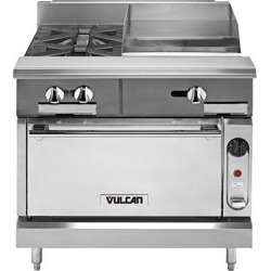 Vulcan V2BG8TC-NAT V Series Natural Gas 36" 2 Burner Heavy-Duty Thermostatic Range with 18" Right Side Griddle and Convection Oven Base - 128,000 BTU