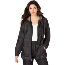 Plus Size Women's Zip-Up Kate Hoodie by Roaman's in Black Denim (Size 22 W) Denim Jacket found on Bargain Bro from Roamans.com for USD $30.39